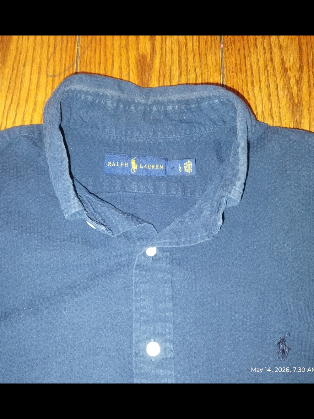 Ralph Lauren Blue Label Men's L Seersucker Dark Blue Button-Down Shirt
